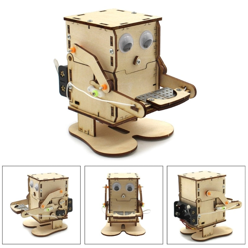 DIY Coin Eating Robot, Wooden Mechanical Project